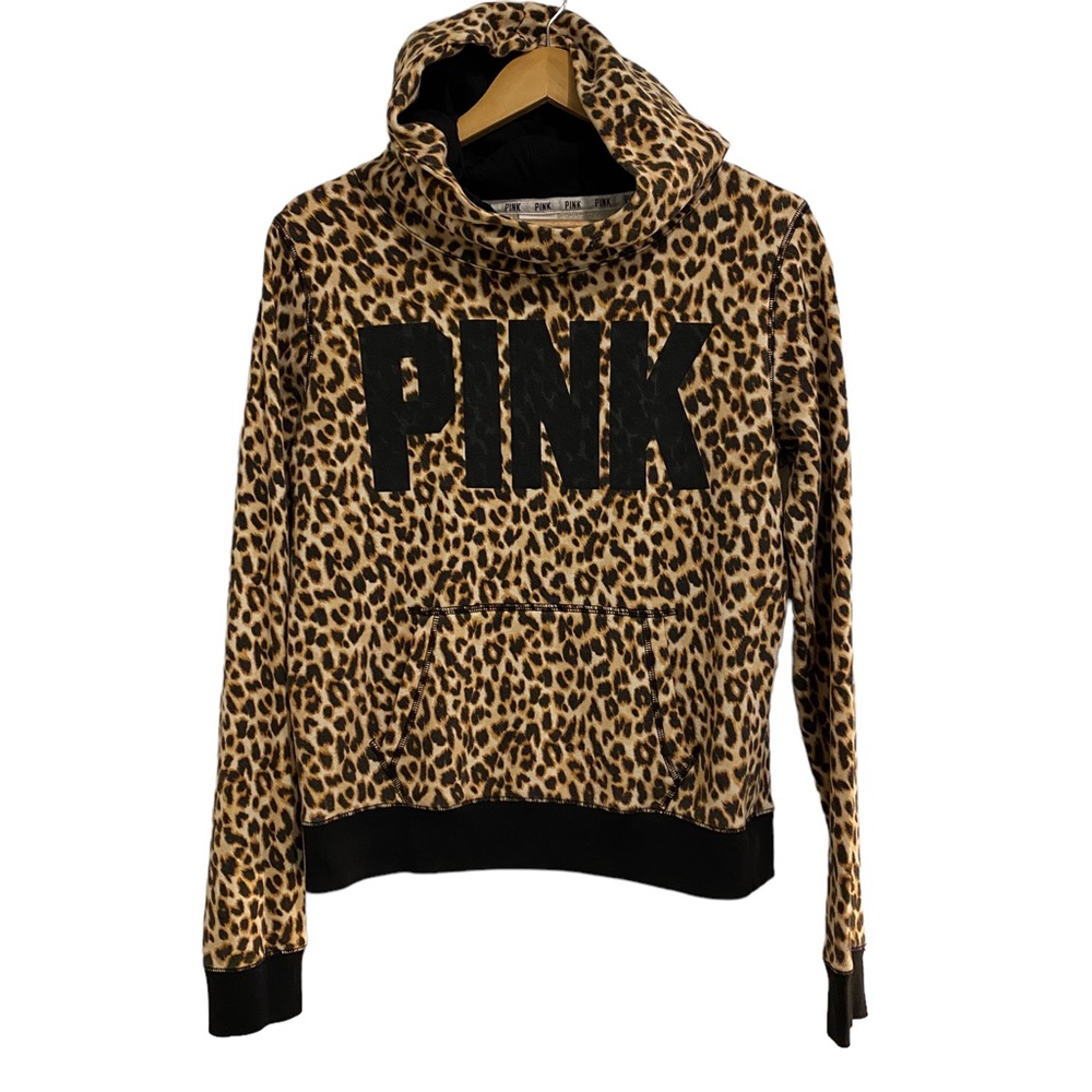 Victoria Secret PINK Leopard cheetah hoodie sweatshirt, Womens Medium Rare